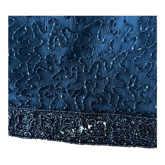 Laurence Kazar NY 100% Silk Shell Black Sequin  Beaded Cocktail Dress Size M - Picture 7 of 13